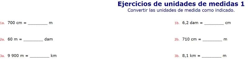 Ejercicios para la conversión de medidas 
