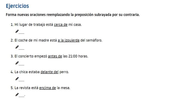 Preposiciones ejercicios de acceso libre