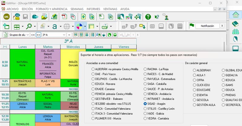 Peñalara GHC Elaborar horarios